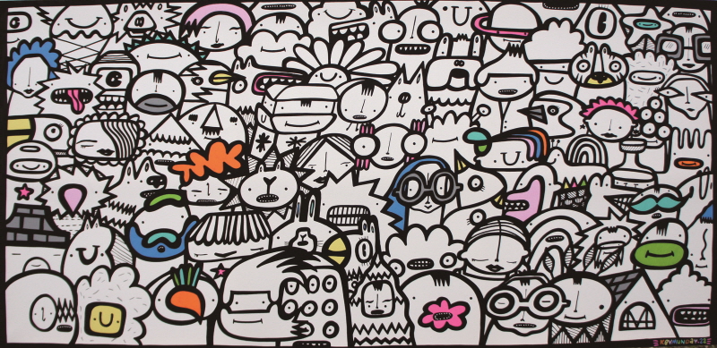 Kev Munday_Assorted Assembly 2022_Acrylic, paint pen and ink on canvas_150×75㎝.[사진=Courtesy of Courtesy of Kev Munday Studio, VIVIAN CHOI GALLERY 제공]
