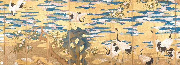 해학반도도海鶴蟠桃圖,  1902년 추정,  비단에 채색과 금박,  227.7×714㎝  호놀룰루미술관 소장