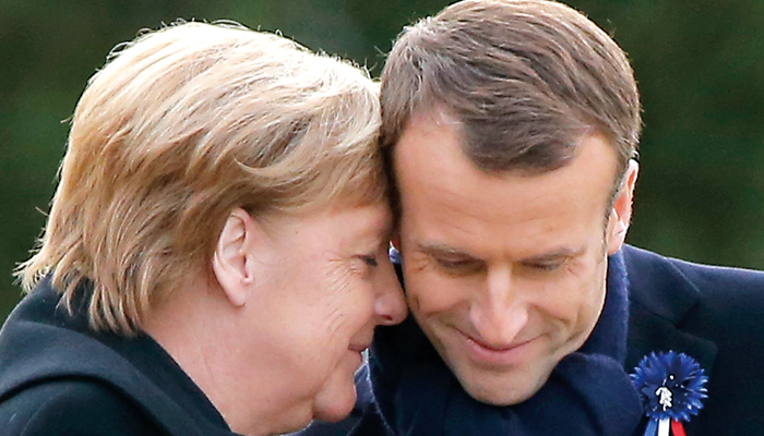 메르켈 독일 총리와 마크롱 프랑스 대통령이 새 조약을 통해 우호관계를 다졌다..[사진=뉴시스]
