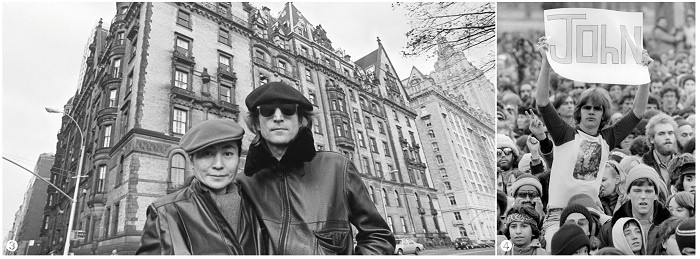 ❸ John Lennon and Yoko Onoin front of the Dakota, NYC, 1980년, Allan Tannenbaum ❹ Lennon Memorial, 1980년, Allan Tannenbaum