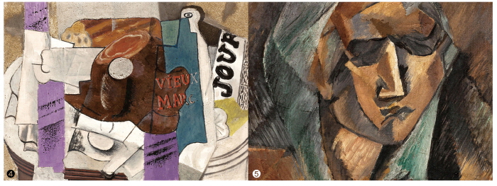 ❹파블로 피카소, 르 비유 마르크 술병, 1914년경, 38.5×55.5㎝ ⓒSuccession Pablo Picasso-SACK (Korea) ❺조르주 브라크, 여인의 두상, 1909년, 41×33㎝, ⓒGeorges Braque ADAGP, Paris SACK, Seoul, 2018