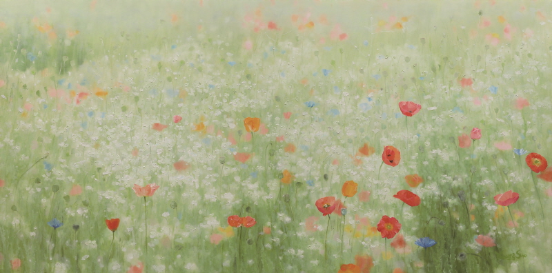 Windy day(Poppy garden), Oil on canvas, 180× 90㎝, 2021