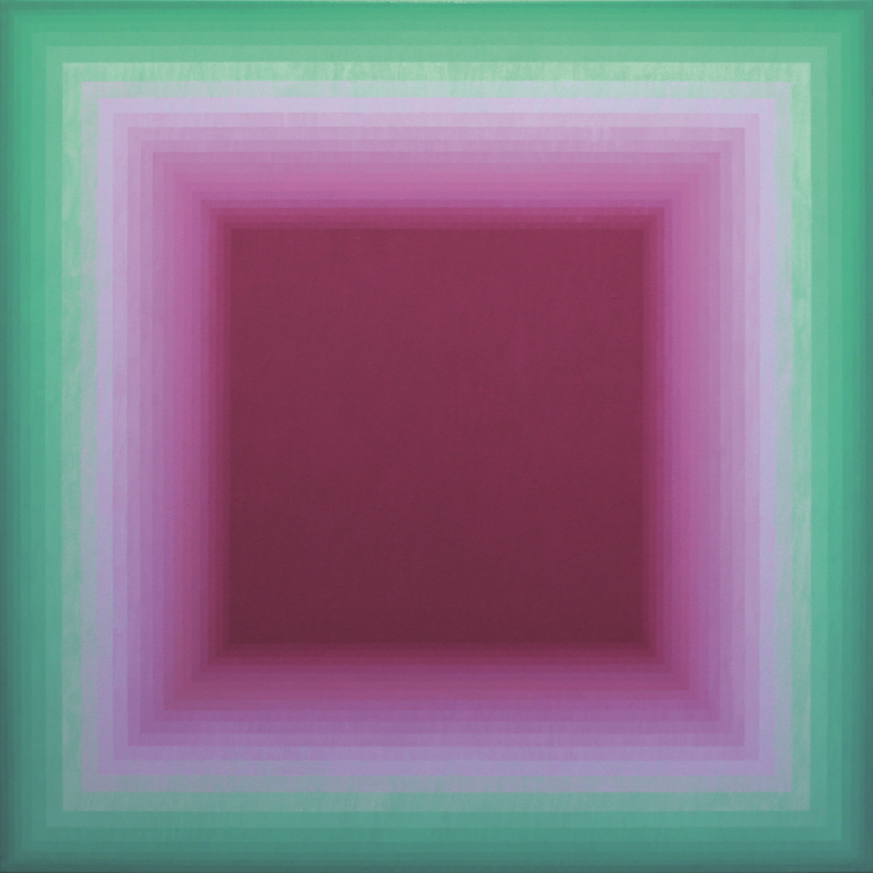 Andy Harwood, Portal(Aqua Green Dioxazine Purple Magenta), 2022, synthetic polymer on canvas, 102㎝×102㎝.[사진=비비안초이갤러리 제공]