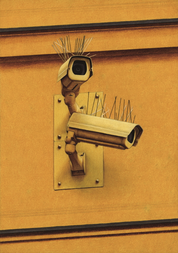 가시돋힌 CCTV와 얇은 줄_420×297㎜, 종이 위에 연필, 색연필, 2023.[사진=오에이오에이갤러리 제공]