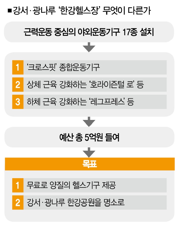 한 시민이 한강헬스장에서 근력운동을 하고 있다.[사진｜서울시 제공]